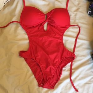 Red cut out bathing suit